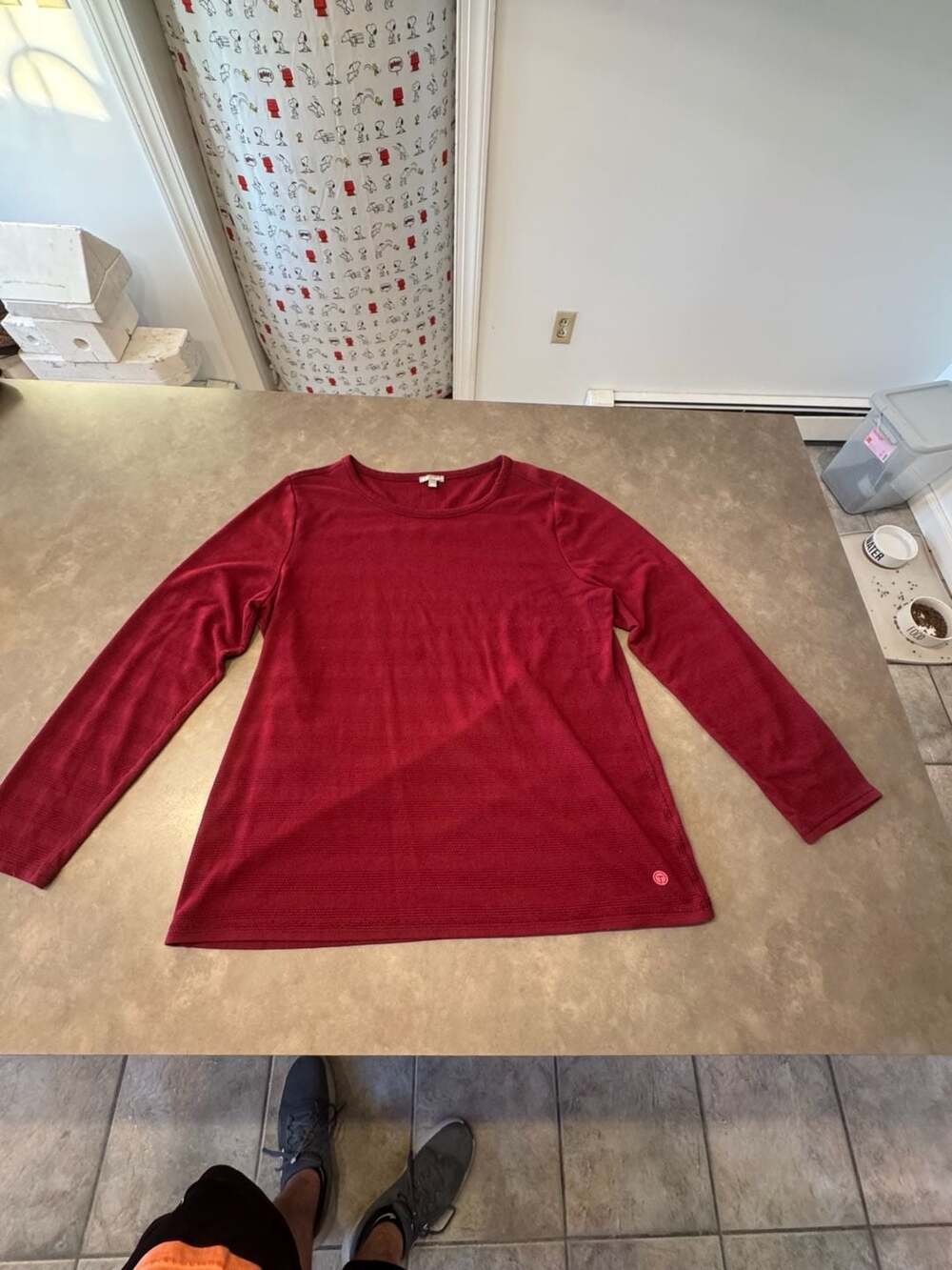 T by Talbots Womens Maroon Red Textured Long Sleeve Crew Neck Top Size XL